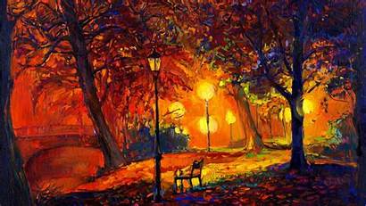 Fall Nature Painting Trees Park Digital Bench
