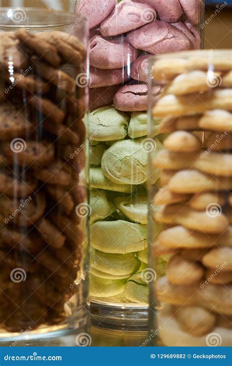 Glass Jars Filled With Cookies Snack Close Up Stock Photo Image Of