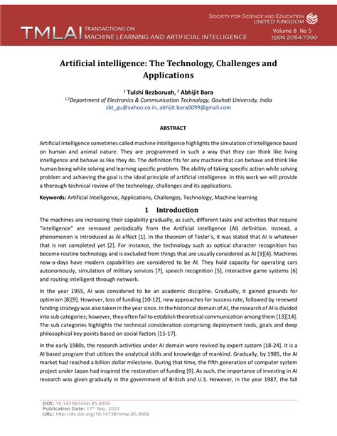 Pdf Artificial Intelligence The Technology Challenges And Applications
