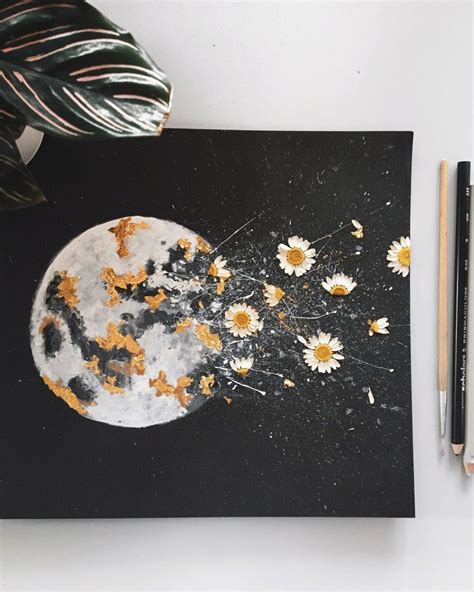 These 8x10 Hand Embellished Watercolor Moon Prints Are Made With Real