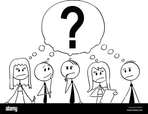 Cartoon Of Group Of Business People Thinking With Question Mark Above