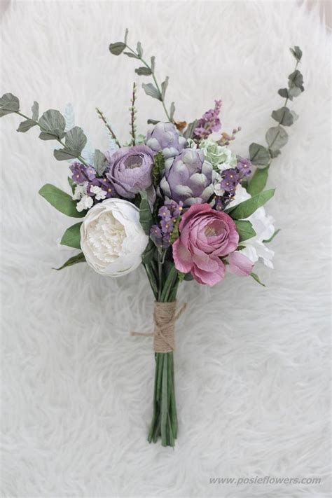 Learn how to make a wedding bouquet, or a bouquet for spring! Diameter 9" Purple & Green Paper Bridal Bouquet - Boho ...