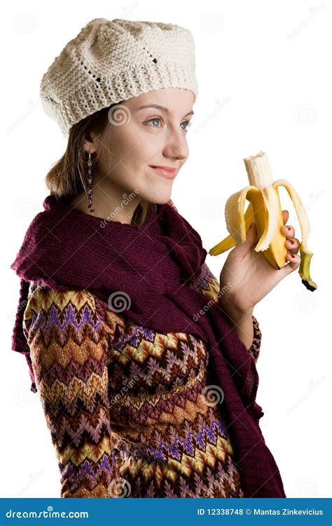 Meisje Dat Een Banaan Eet Stock Foto Image Of Gezond 12338748