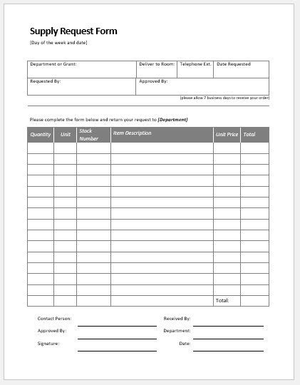 Supply Request Form Templates MS Word Word Excel Templates