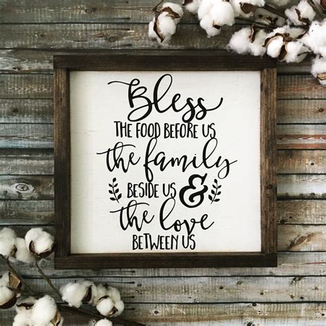 Bless The Food Before Us Wood Sign 13x13 White Wood Home Decor