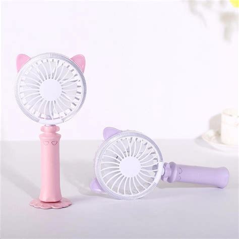 Free Shipping Cute Cat Design Fan With Colorful Led Usb Rechargeable