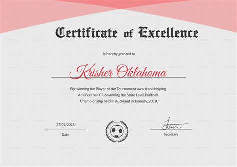 Football Excellence Award Certificate Design Template In Psd Word