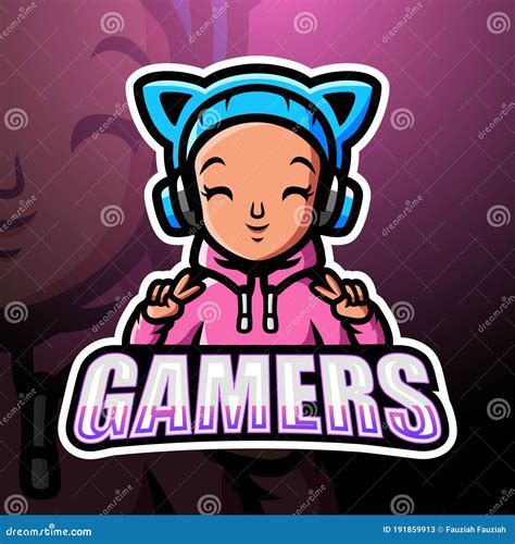 Gamer Girl Mascot Esport Logo Design Stock Vector Illustration Of