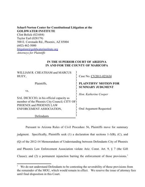 Plaintiffs Motion For Summary Judgment Goldwater Institute