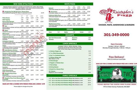 Menu Of Kristophers Pizza In Poolesville Md 20837