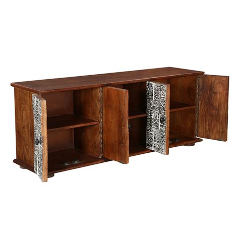 Made in malaysia, this cabinet is constructed from sturdy wood featuring a natural oak brown finished that adds visual warmth to any we bought it to house/hide cable box and cables from tv. Riviera Rustic Mango Wood TV Stand with Cabinet Shelves