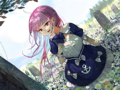 Pink Hair Grave Flowers Anchors Hololive Maid Tombstones Gloves Minato Aqua