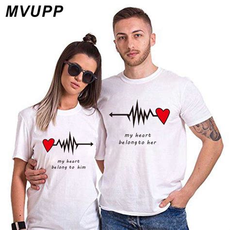 Love Heart Couples Lovers T Shirt Summer Casual Cotton Letter Print