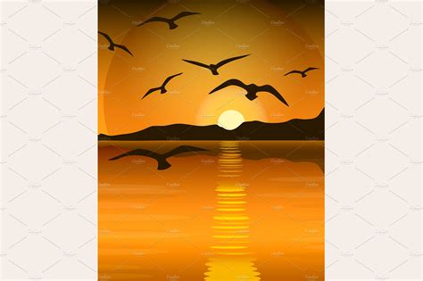 Bright Yellow Sunrise And Sunset Set Illustrator Graphics ~ Creative
