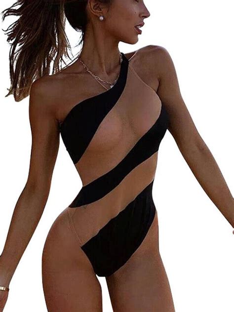 women one piece bikini swimsuit sheer mesh swimwear bathing suit romper beachwear