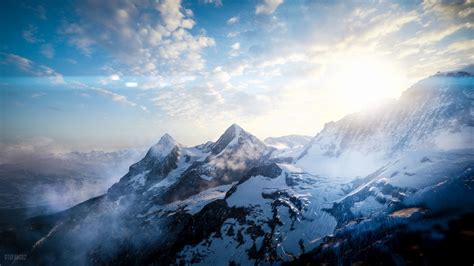 Download Wallpaper 1920x1080 Mountains Peaks Sky Snowy View From