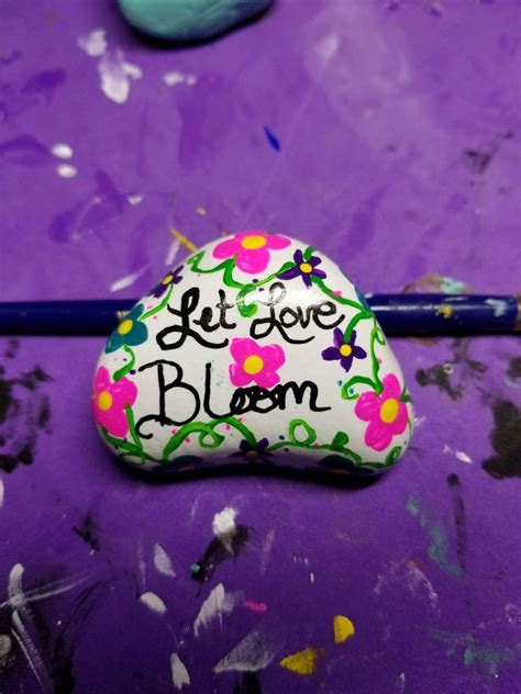 Hand Painted Rocksstones Let Love Bloom Flowers Rock Painting