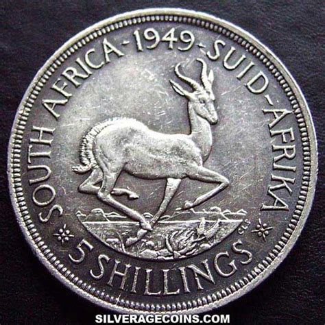 1949 George Vi South African Silver 5 Shillings Silver Age Coins