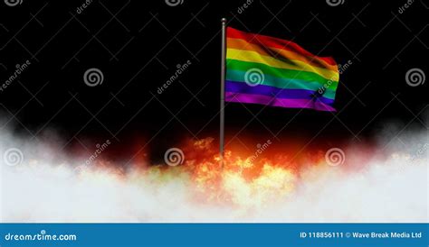Gay Pride Rainbow Flag And Burning Fire Stock Illustration