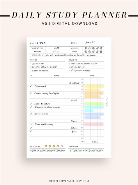 Daily Study Session Planner Printable 10 Minutes Study Etsy