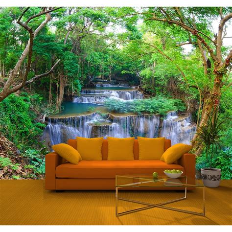 Rainbow Green Spring Forest Nature Waterfall Photo Mural Decor R219