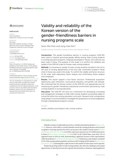 Pdf Validity And Reliability Of The Korean Version Of The Gender