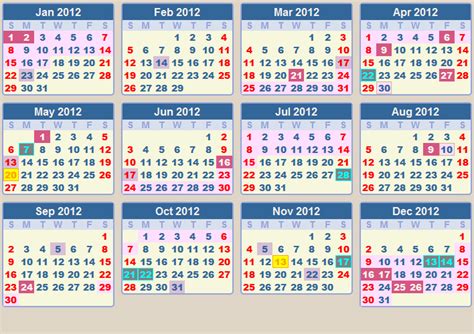 Xoaqwepo Calendar 2012 With Holidays