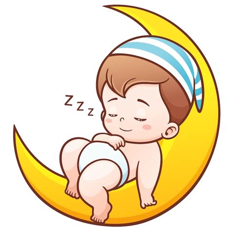 Baby Sleeping On The Moon Premium Vector