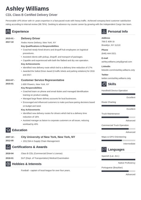 Delivery Driver Resume Sample Objective Skills And Duties