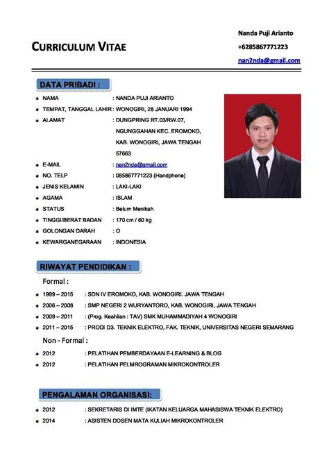 Contoh Curriculum Vitae Untuk Bumn Gawe Cv