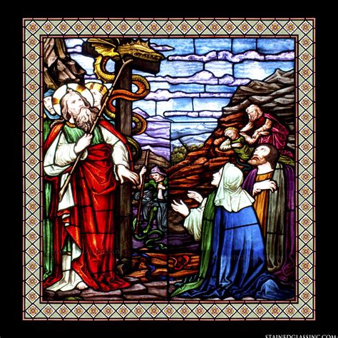 Moses And Serpent On Staff Religious Stained Glass Window