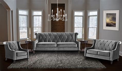 These collections include cool shades like dove, slate and silver next to dark hues such as charcoal and ebony. Barrister Gray Velvet Living Room Set, LC8443GRAY, Armen ...