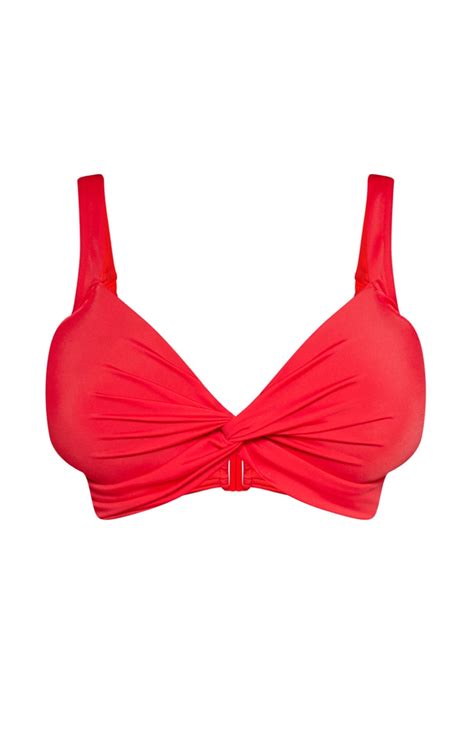 Red Fuller Bust Twist Cupp Bikini Top Prettylittlething Qa