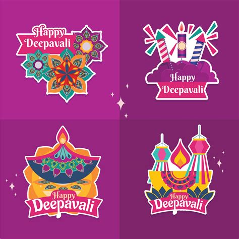 Happy Deepavali Colorful Sticker Set 1372980 Vector Art At Vecteezy