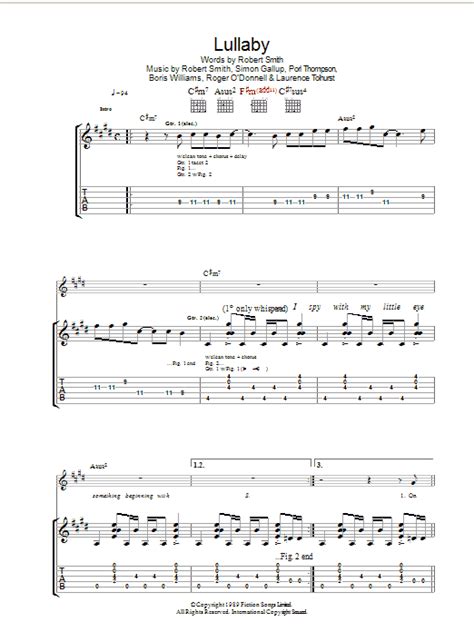 Lullaby Sheet Music The Cure Guitar Tab