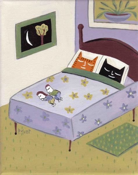 Funny Cat Art Print 8x10 Cats Sleeping In Bed Green And Etsy