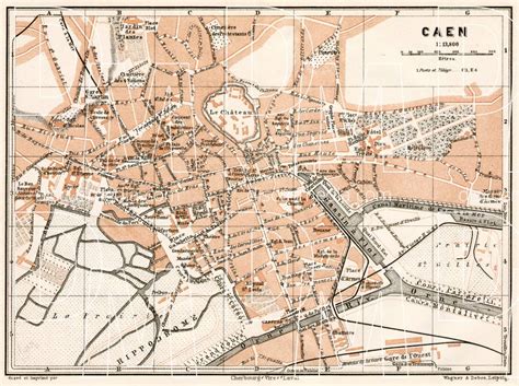 Old Map Of Caen In 1909 Buy Vintage Map Replica Poster Print Or