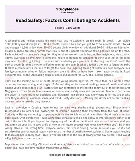 Road Safety Factors Contributing To Accidents Free Essay Example