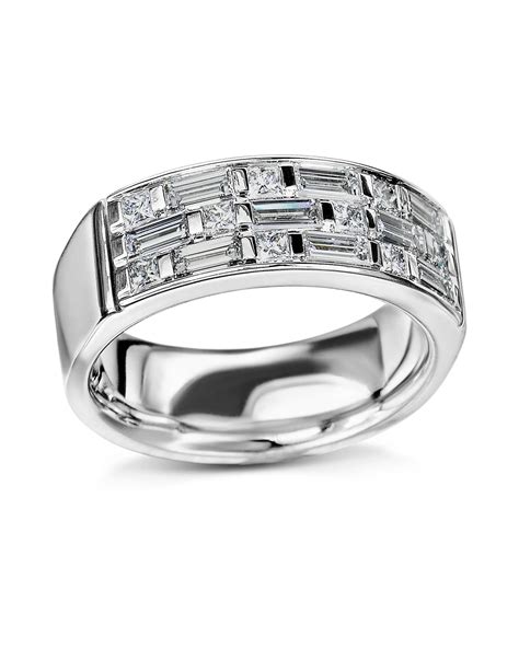Alternating Baguette Diamond And Princess Diamond Platinum Ring By