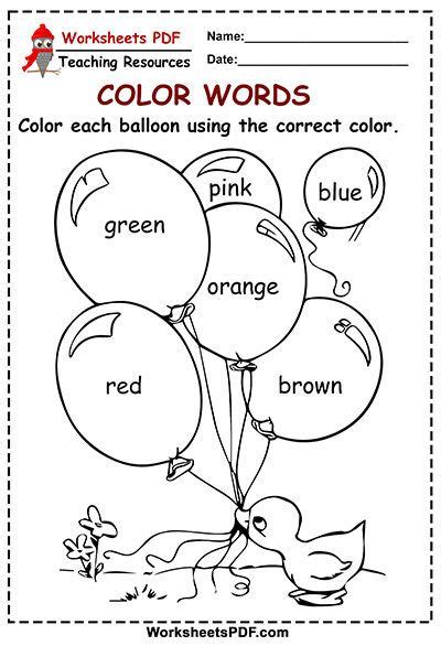 Ebooks can help children develop good reading habits. Color Each Balloon - COLOR WORDS | Worksheets for kids, Color worksheets, Coloring worksheets ...