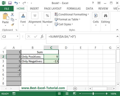 Best Excel Tutorial Summing Only Negativepositive Values