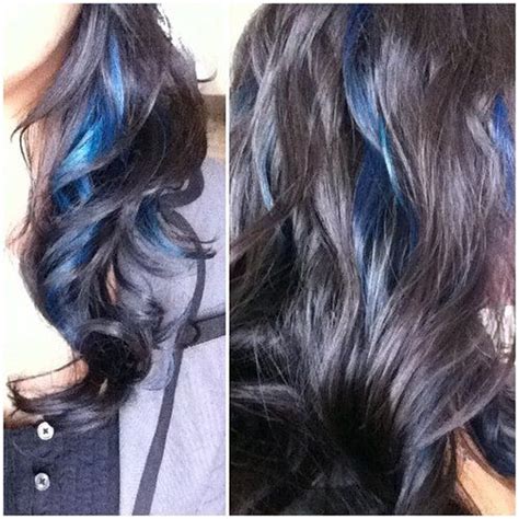 Blue Peek A Boo Highlights By Sonia Yelp Hair Styles Hair Long