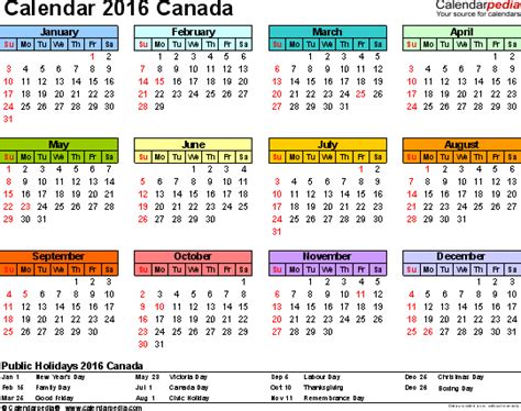 Canada Calendar 2016 Free Printable Pdf Templates