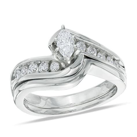 12 Ct Tw Marquise Diamond Bypass Bridal Set In 14k White Gold