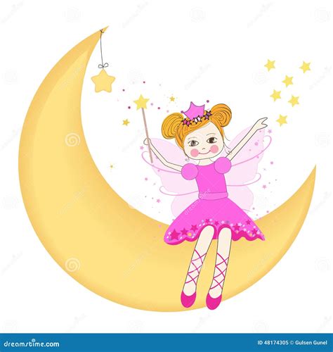 Lovely Fairy Sitting On The Moon Vector Stock Vector Illustration Of