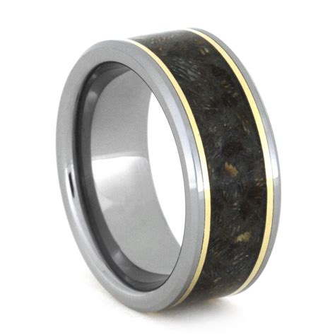 The ashes into glass ® stone is created while molten. Horse Hoof Jewelry, Yellow Gold Pinstripes with Tungsten ...