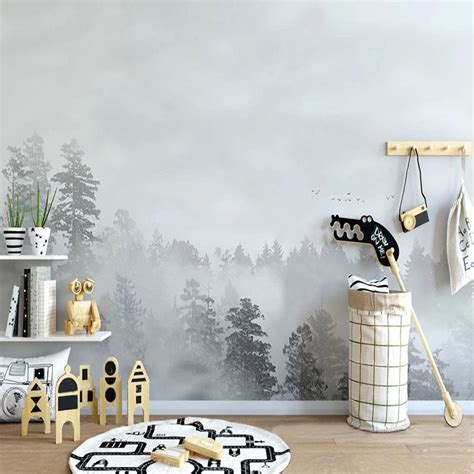 Custom Mural Wallpaper Black And White Forest Landscape Bvm Home