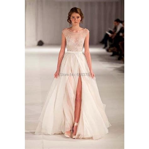2015 New Beach Sheer See Through Sexy Wedding Dresses Chiffon Front