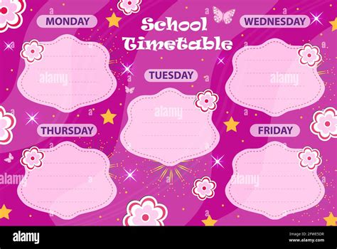 Weekly School Timetable Template With Cute Design Elements Weekday