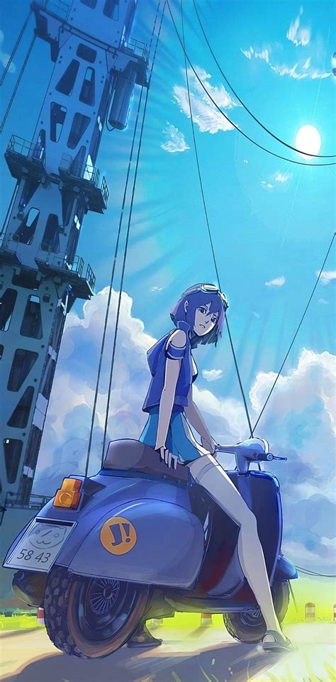 Animegirlscooter Anime Blue Clear Cute Girl Hair Legs Long Ride Scooter Hd Phone